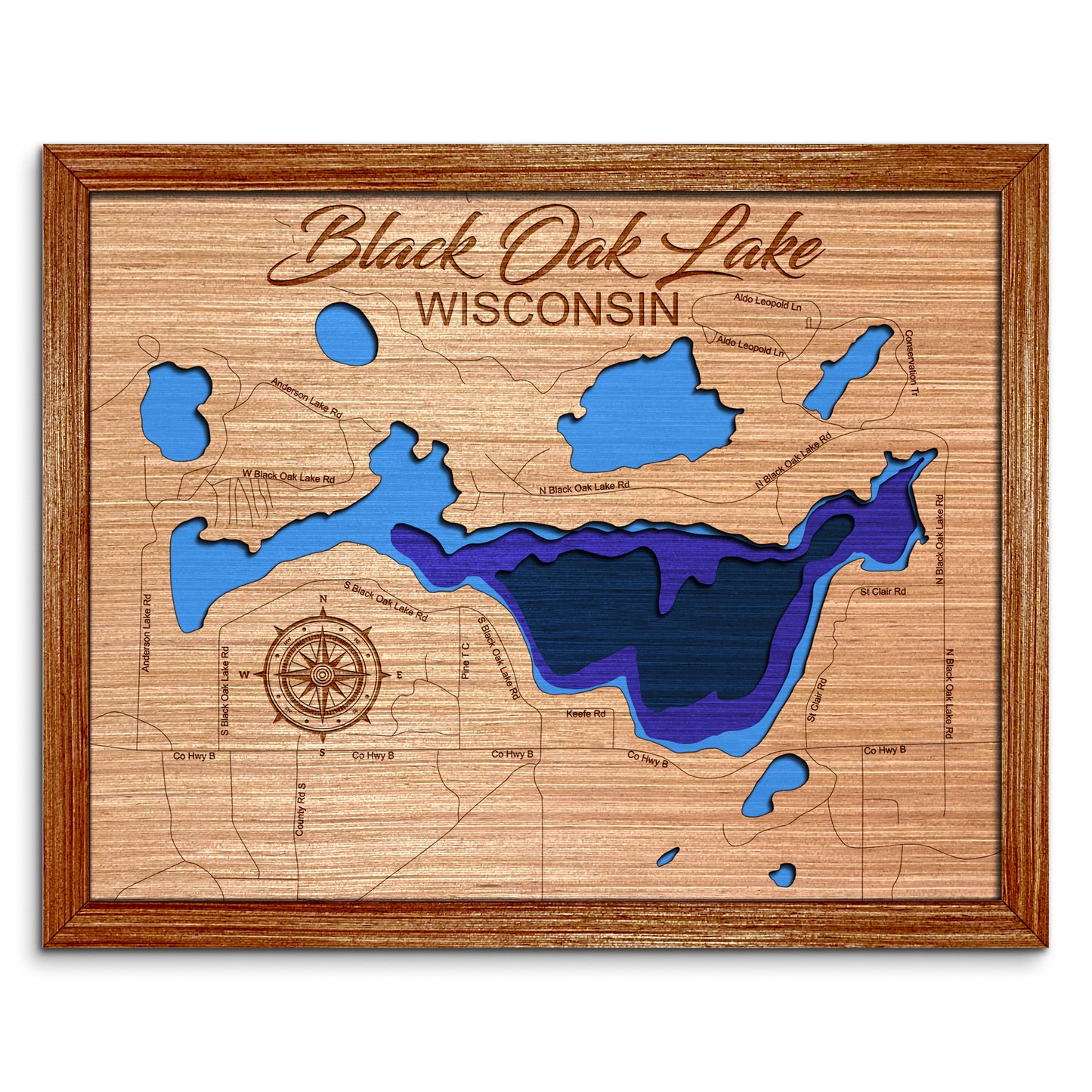 Black Oak Lake, Wisconsin Depth Map - Any Lake, Pond, or Reservoir - Unique Home Decor, Wall Art
