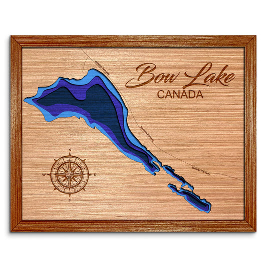 Bow Lake, Canada Depth Map - Any Lake, Pond, or Reservoir - Unique Home Decor, Wall Art