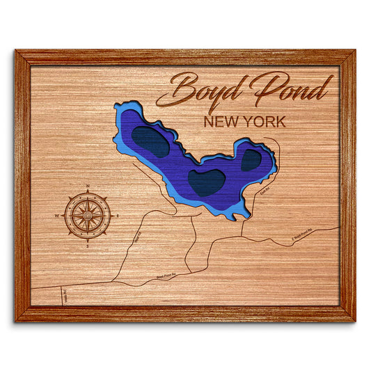 Boyd Pond in Russel, New York Depth Map - Any Lake, Pond, or Reservoir, Home Decor, Wall Art, wall decor