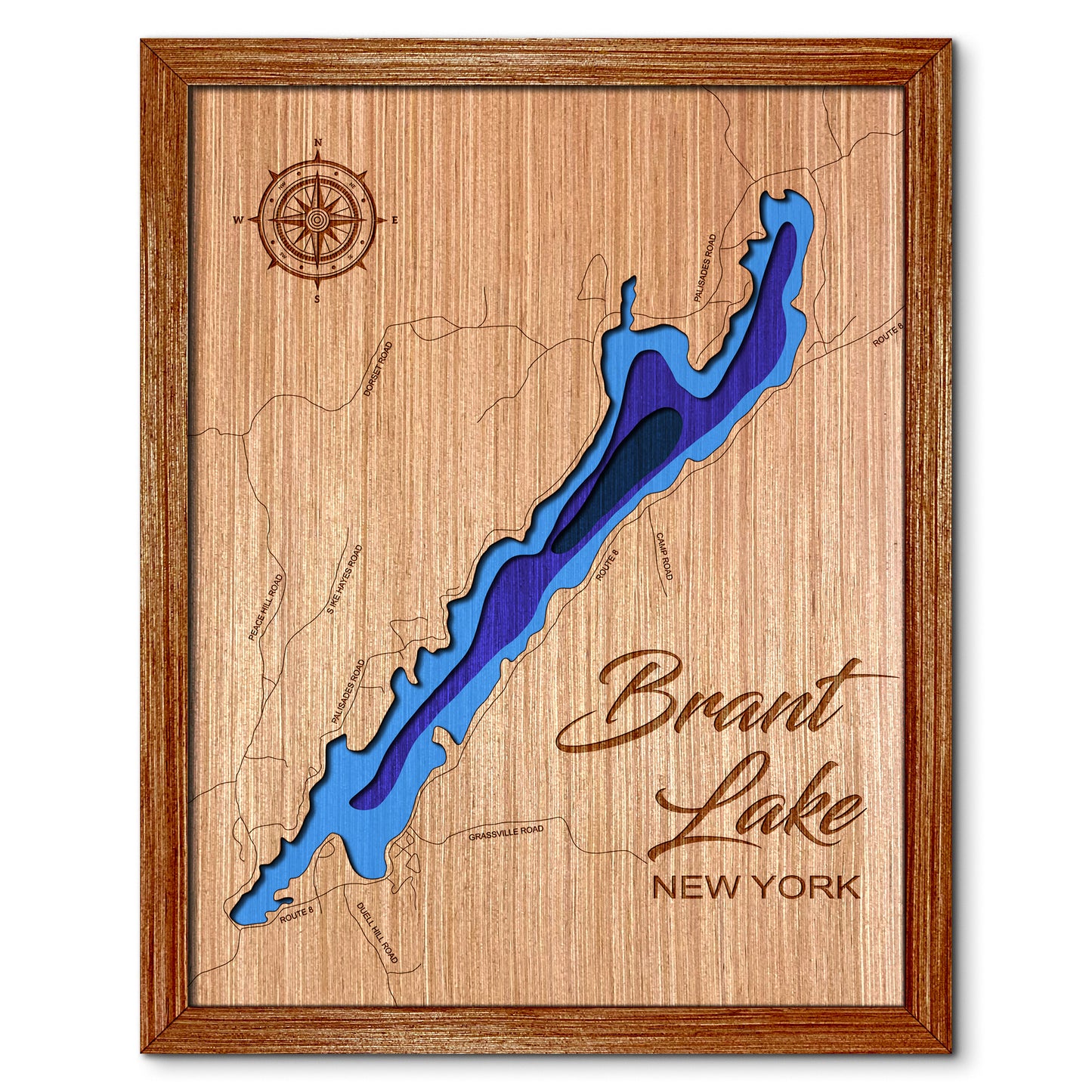 Brant Lake, New York Depth Map - Any Lake, Pond, or Reservoir, Home Decor, Wall Art, wall decor