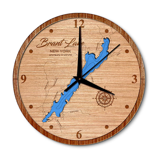 Brant Lake, New York Layered Map Clock - Any Lake, Pond, or Reservoir - Unique Home Decor