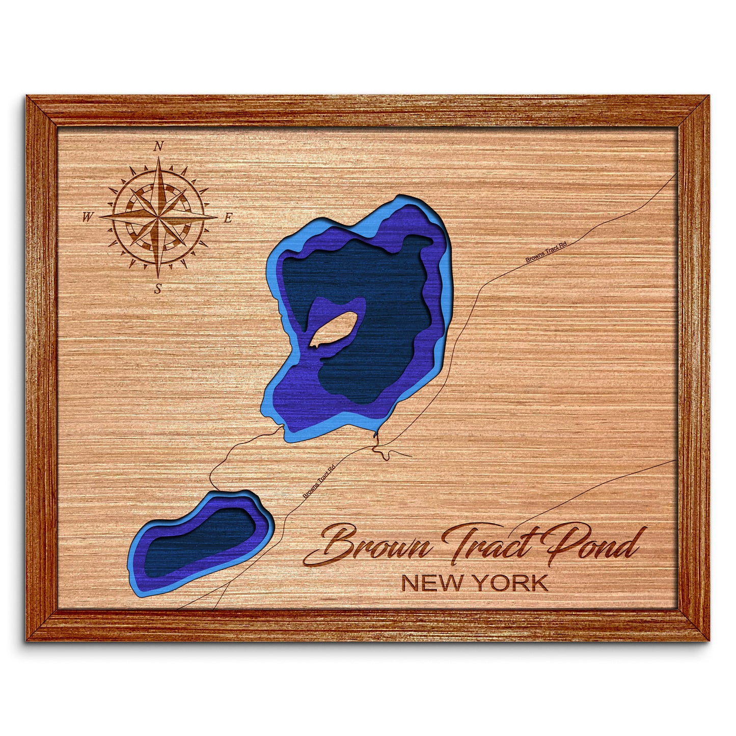 Brown Tract Pond, New York Depth Map - Any Lake, Pond, or Reservoir - Unique Home Decor, Wall Art