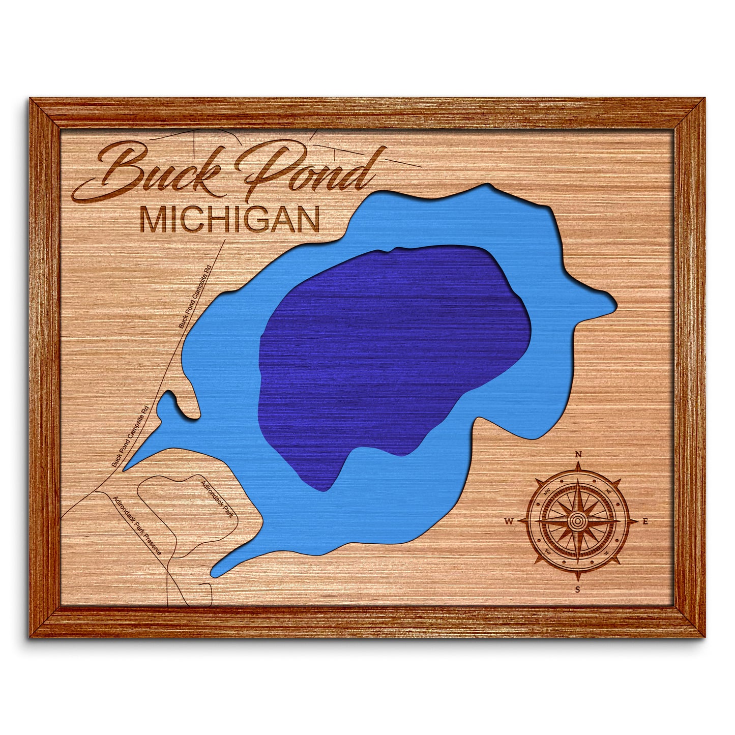 Buck Pond in Empire, Michigan Depth Map - Any Lake, Pond, or Reservoir - Unique Home Decor, Wall Art