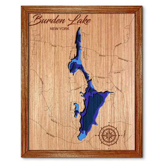 Burden Lake, New York Depth Map - Any Lake, Pond, or Reservoir, Home Decor, Wall Art, wall decor