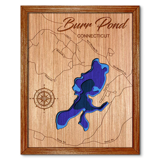 Burr Pond, Connecticut Depth Map - Any Lake, Pond, or Reservoir, Home Decor, Wall Art, wall decor