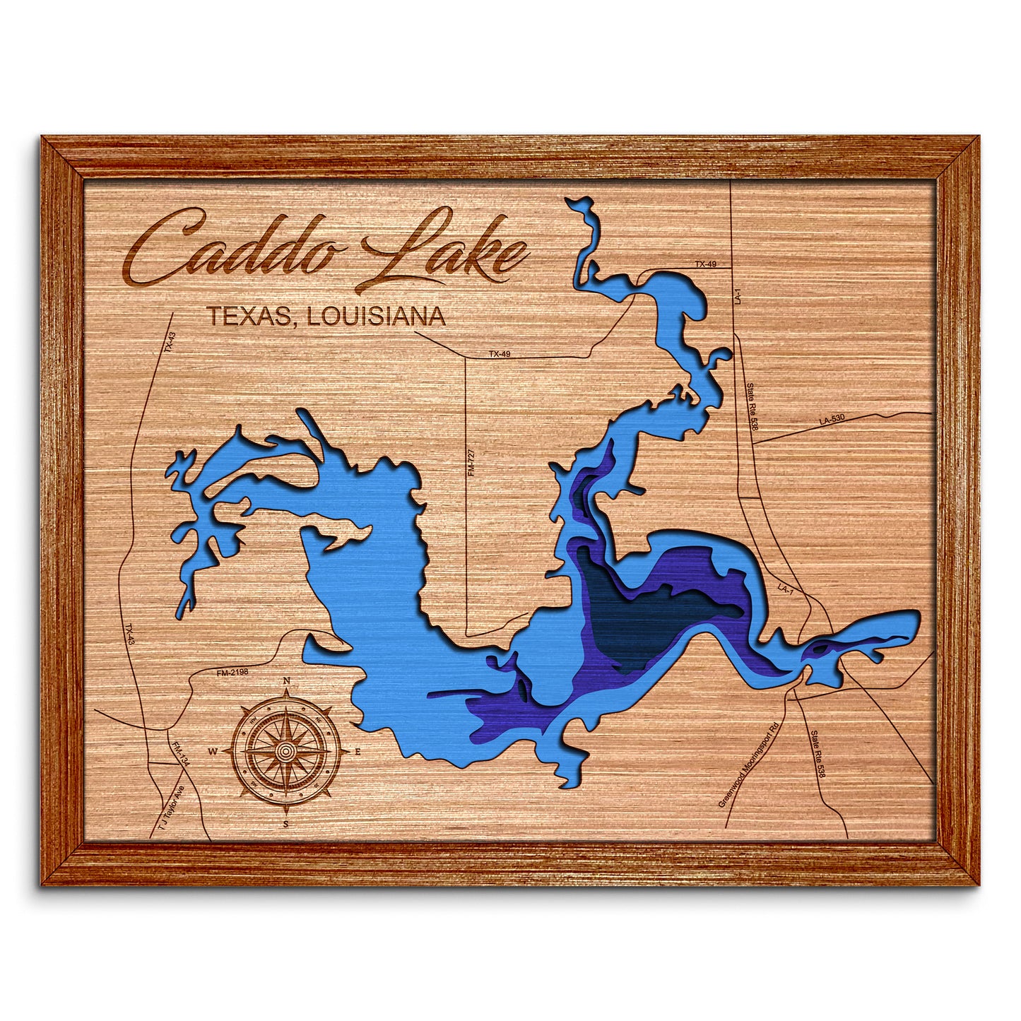 Caddo Lake, Texas Depth Map - Any Lake, Pond, or Reservoir - Unique Home Decor, Wall Art