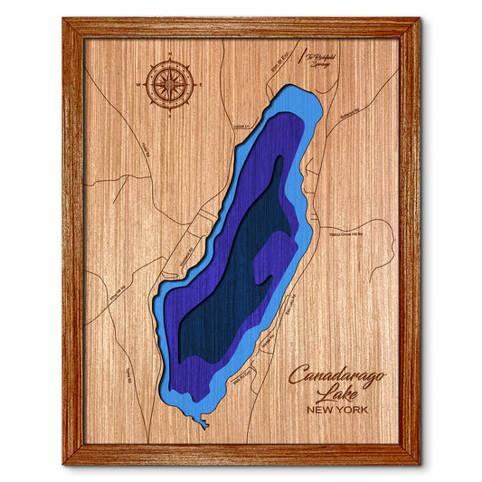 Canadarago Lake, New York Depth Map - Any Lake, Pond, or Reservoir - Unique Home Decor, Wall Art