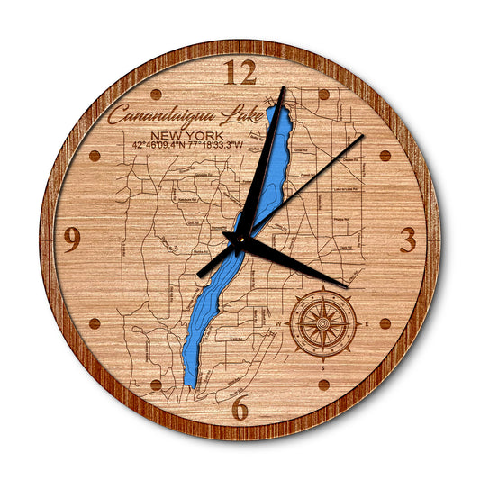 Canandaigua Lake, New York Layered Map Clock - Any Lake, Pond, or Reservoir - Unique Home Decor