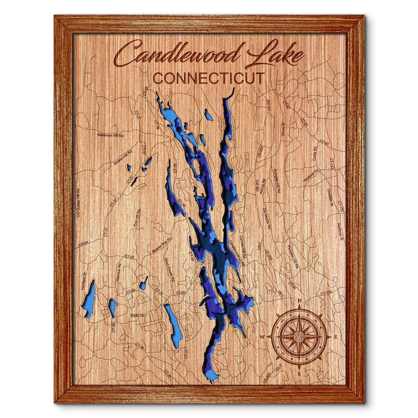 Candlewood Lake, Connecticut Depth Map - Any Lake, Pond, or Reservoir - Unique Home Decor, Wall Art