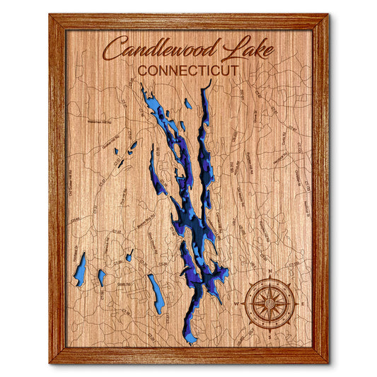 Candlewood Lake, Connecticut Depth Map - Any Lake, Pond, or Reservoir - Unique Home Decor, Wall Art