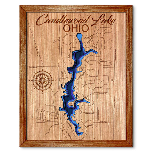 Candlewood Lake, Ohio Depth Map - Any Lake, Pond, or Reservoir - Unique Home Decor, Wall Art