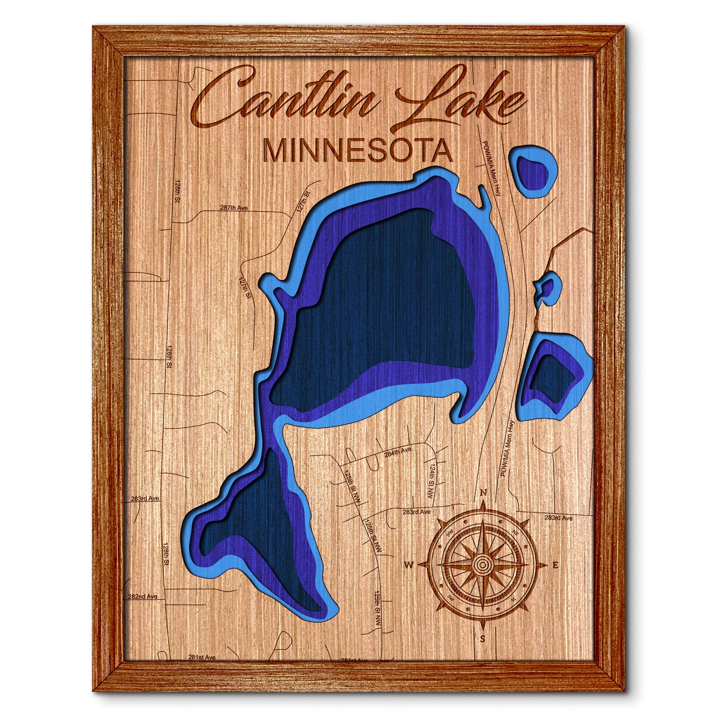 Cantlin Lake, Minnesota Depth Map - Any Lake, Pond, or Reservoir - Unique Home Decor, Wall Art