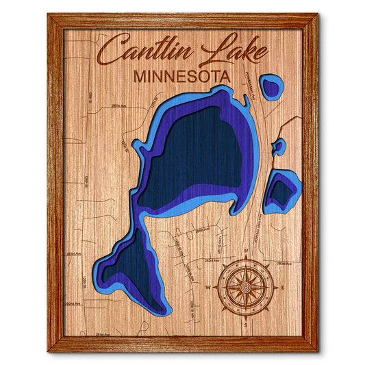 Cantlin Lake, Minnesota Depth Map - Any Lake, Pond, or Reservoir - Unique Home Decor, Wall Art