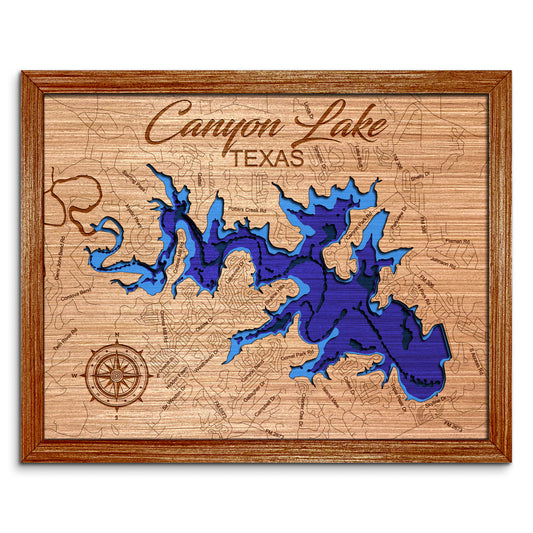 Canyon Lake, Texas Depth Map - Any Lake, Pond, or Reservoir, Home Decor, Wall Art, Wall Decor