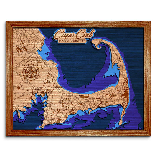 Cape Cod, Massachusetts Depth Map - Any Lake, Pond, or Reservoir - Unique Home Decor, Wall Art