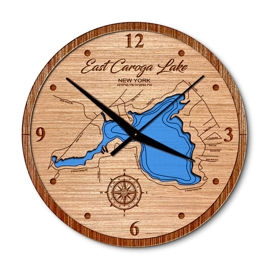 East Caroga Lake, New York Layered Map Clock - Any Lake, Pond, or Reservoir - Unique Home Decor