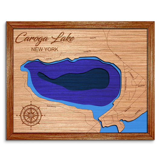 West Caroga Lake, New York Depth Map - Any Lake, Pond, or Reservoir, Home Decor, Wall Art, Wall Decor