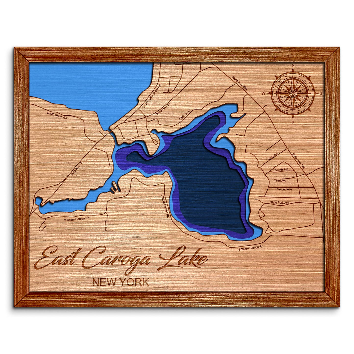 East Caroga Lake, New York Depth Map - Any Lake, Pond, or Reservoir, Home Decor, Wall Art, wall decor