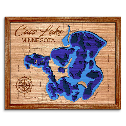 Cass Lake, Minnesota Depth Map - Any Lake, Pond, or Reservoir - Unique Home Decor, Wall Art