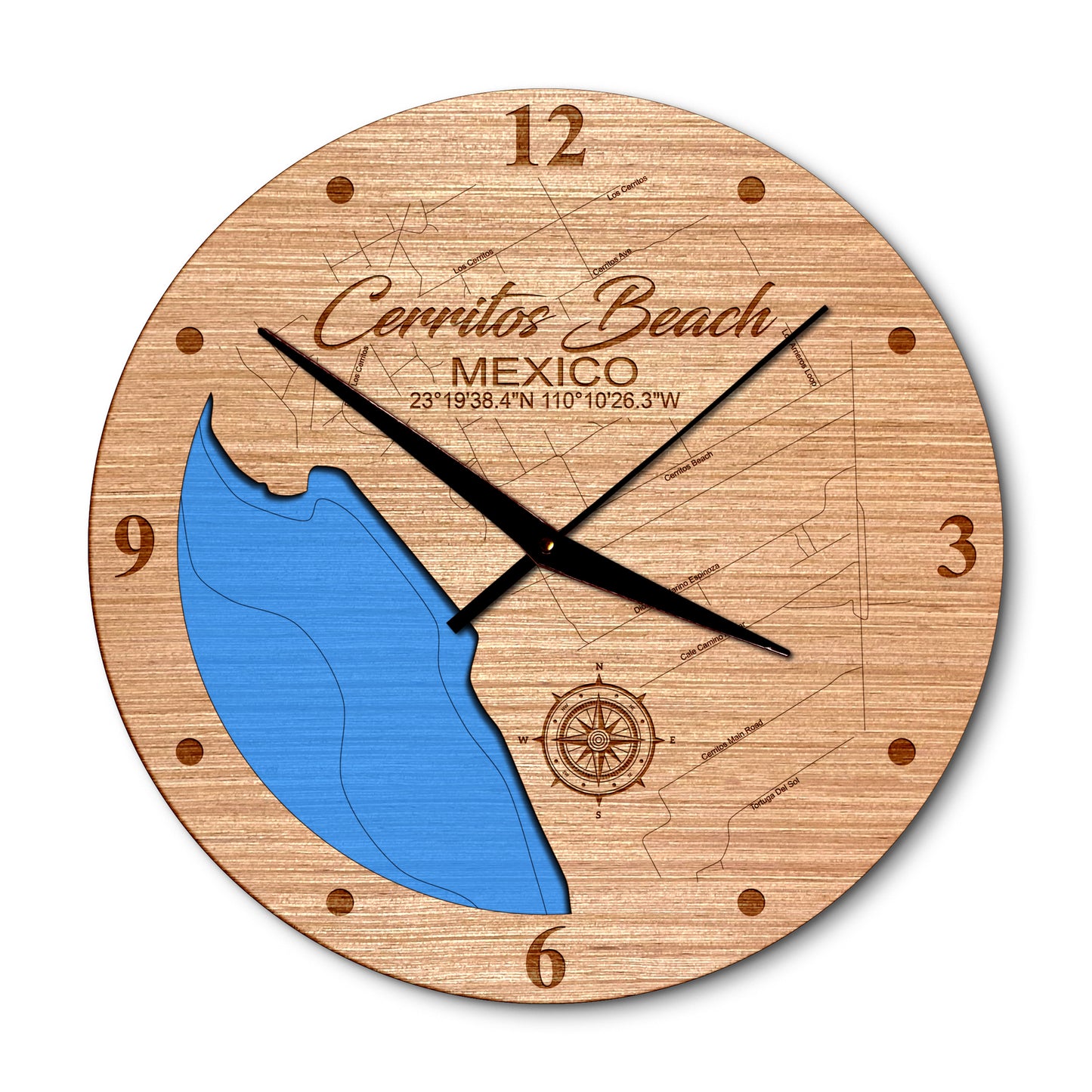 Cerritos Beach, Mexico 14in Layered Map Clock - Any Lake, Pond, or Reservoir - Unique Home Decor