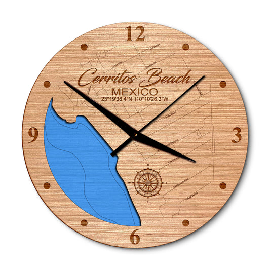 Cerritos Beach, Mexico 14in Layered Map Clock - Any Lake, Pond, or Reservoir - Unique Home Decor
