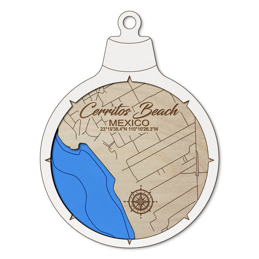 Cerritos Beach, Mexico Custom 3D Layered Wood Lake Map Ornament | Handcrafted Bathymetric Art