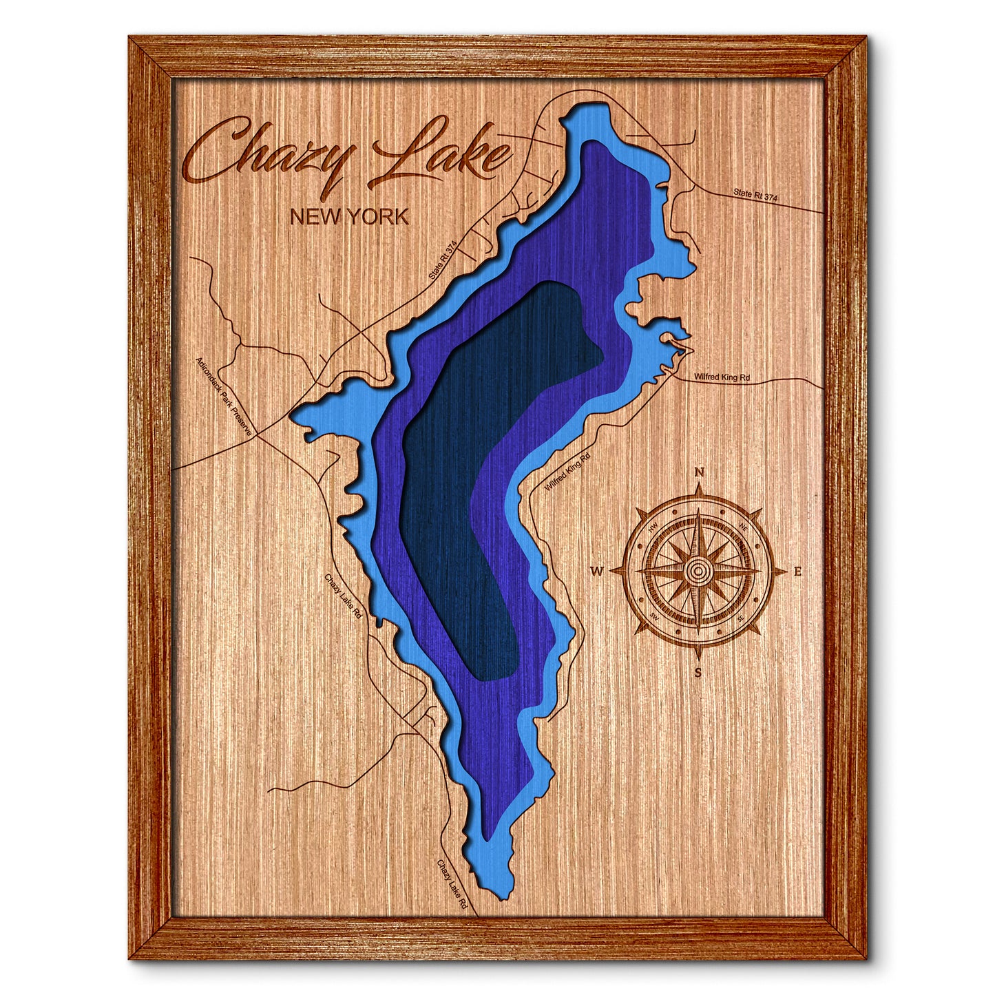 Chazy Lake, New York Lake Depth Map - Any Lake, Pond, or Reservoir, Home Decor, Wall Art, wall decor