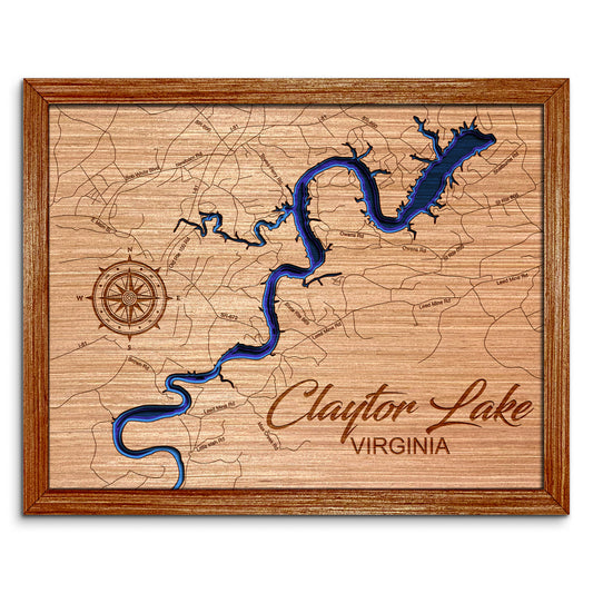 Claytor Lake, Virginia Depth Map - Any Lake, Pond, or Reservoir, Home Decor, Wall Art, Wall Decor