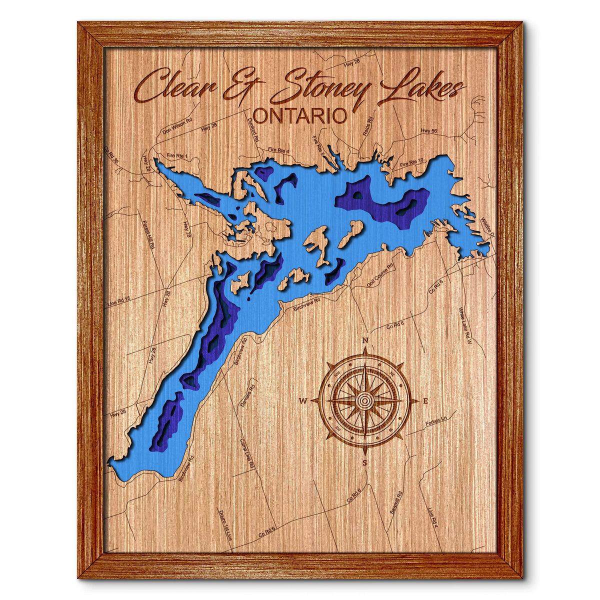 Clear & Stoney Lakes ON, Canada Depth Map - Any Lake, Pond, or Reservoir, Home Decor, Wall Art, Wall Decor
