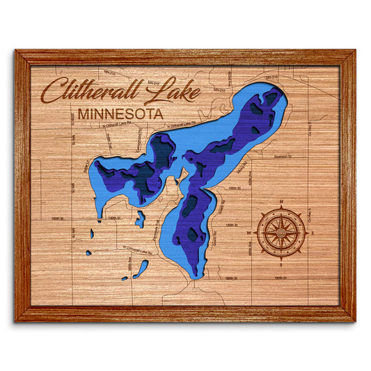 Clitherall Lake, Minnesota Depth Map - Any Lake, Pond, or Reservoir, Home Decor, Wall Art, Wall Decor