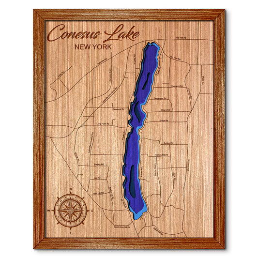 Conesus Lake, New York Depth Map - Any Lake, Pond, or Reservoir, Home Decor, Wall Art, wall decor