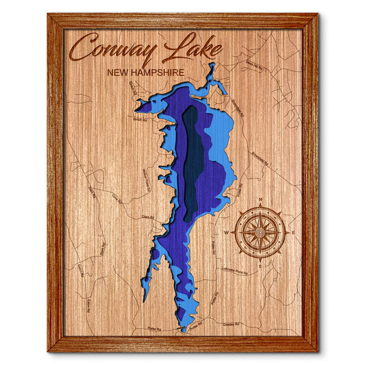 Conway Lake, New Hampshire Depth Map - Any Lake, Pond, or Reservoir - Unique Home Decor, Wall Art