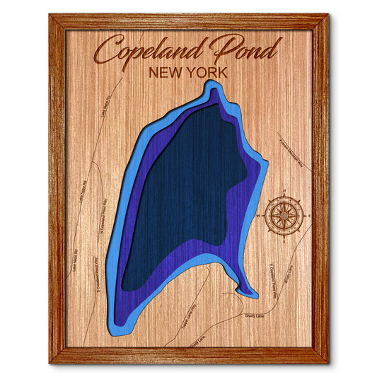 Copeland Pond in Fort Ann, New York Depth Map - Any Lake, Pond, or Reservoir - Unique Home Decor, Wall Art