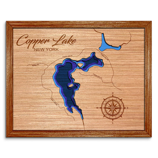 Copper Lake, New York Depth Map - Any Lake, Pond, or Reservoir, Home Decor, Wall Art, wall decor