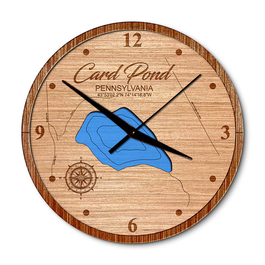 Cord (card) Pond, Pennsylvania Layered Map Clock - Any Lake, Pond, or Reservoir - Unique Home Decor