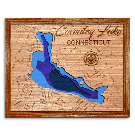 Coventry Lake, Connecticut Depth Map - Any Lake, Pond, or Reservoir - Unique Home Decor, Wall Art