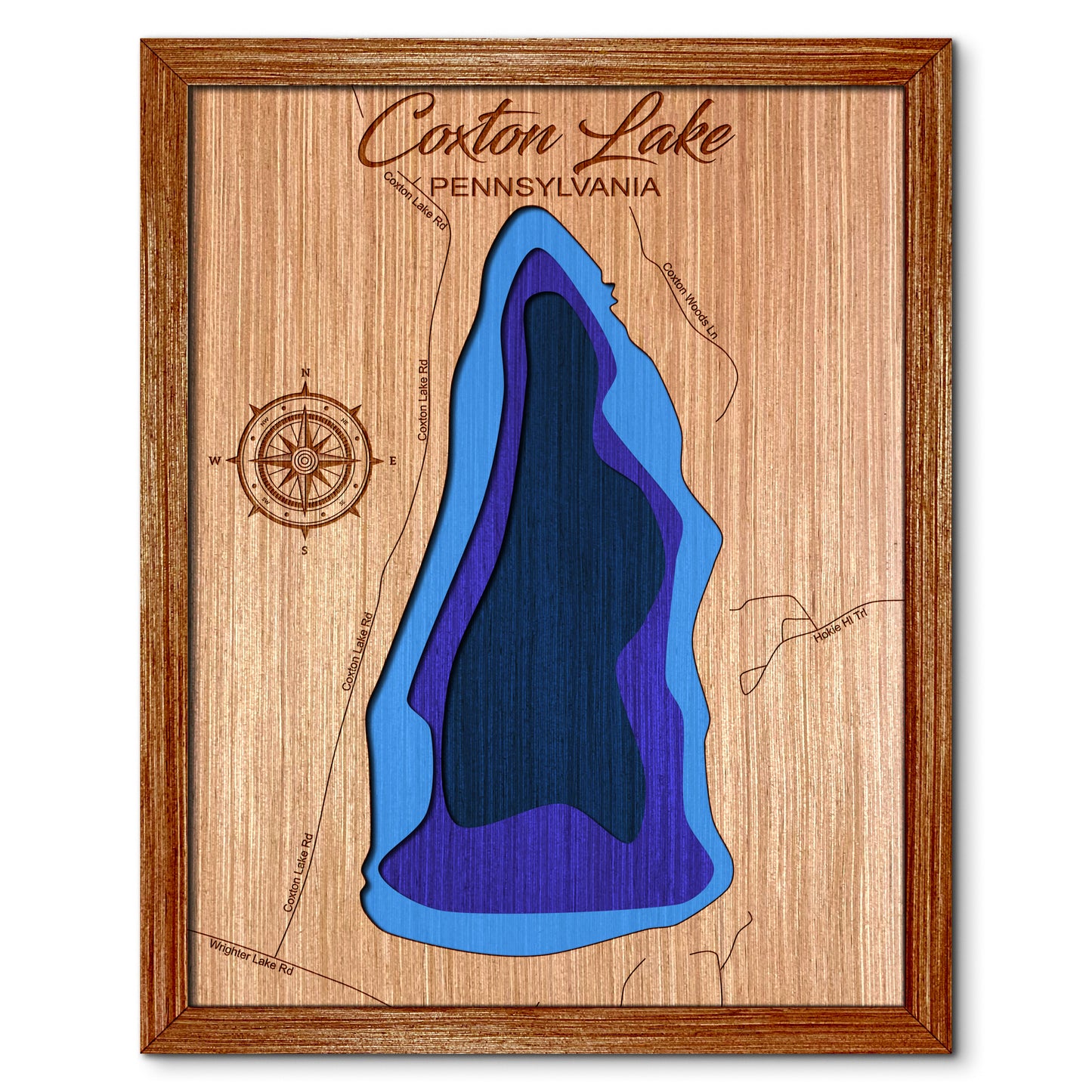 Coxton Lake in Thompson, Pennsylvania Depth Map - Any Lake, Pond, or Reservoir - Unique Home Decor, Wall Art
