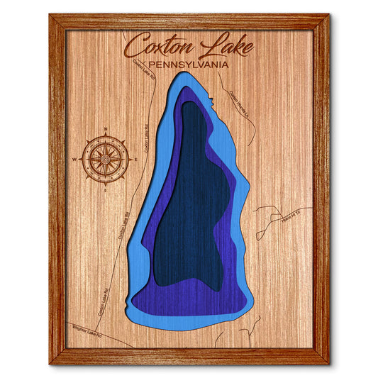 Coxton Lake in Thompson, Pennsylvania Depth Map - Any Lake, Pond, or Reservoir - Unique Home Decor, Wall Art
