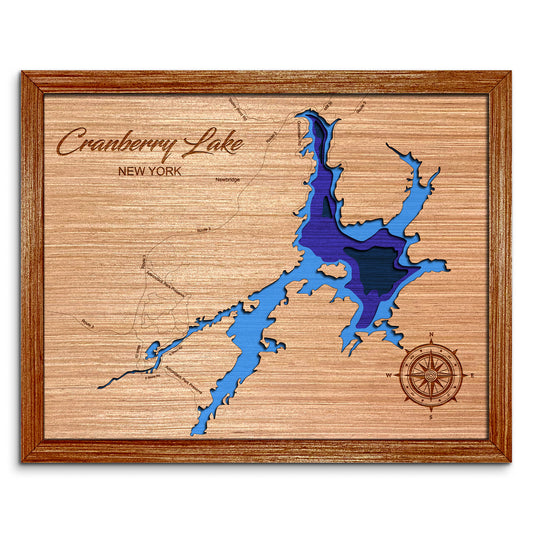 Cranberry Lake, New York Depth Map - Any Lake, Pond, or Reservoir - Unique Home Decor, Wall Art