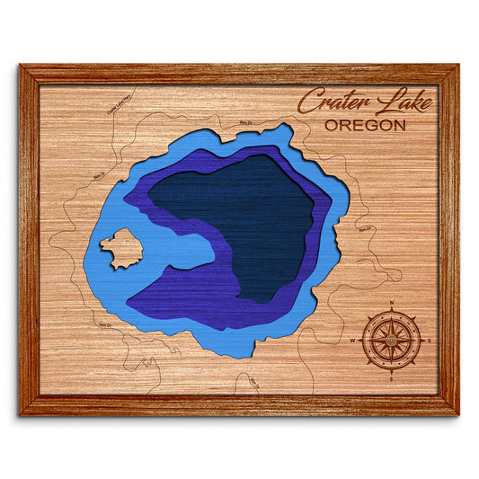 Crater Lake, Oregon Depth Map - Any Lake, Pond, or Reservoir - Unique Home Decor, Wall Art