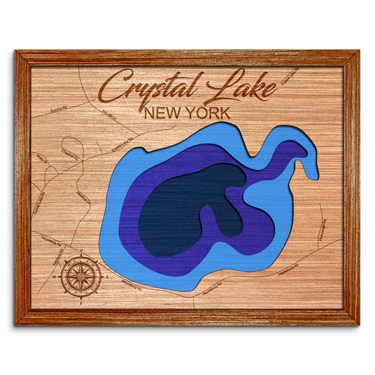 Crystal Lake in Horicon, New York Depth Map - Any Lake, Pond, or Reservoir - Unique Home Decor, Wall Art