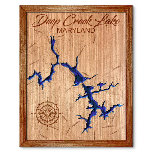 Deep Creek Lake, Maryland Depth Map - Any Lake, Pond, or Reservoir - Unique Home Decor, Wall Art
