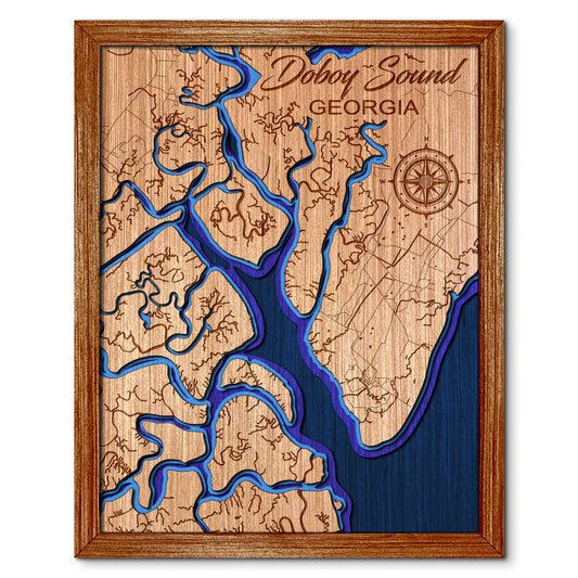 Doboy Sound, Georgia Depth Map - Any Lake, Pond, or Reservoir - Unique Home Decor, Wall Art