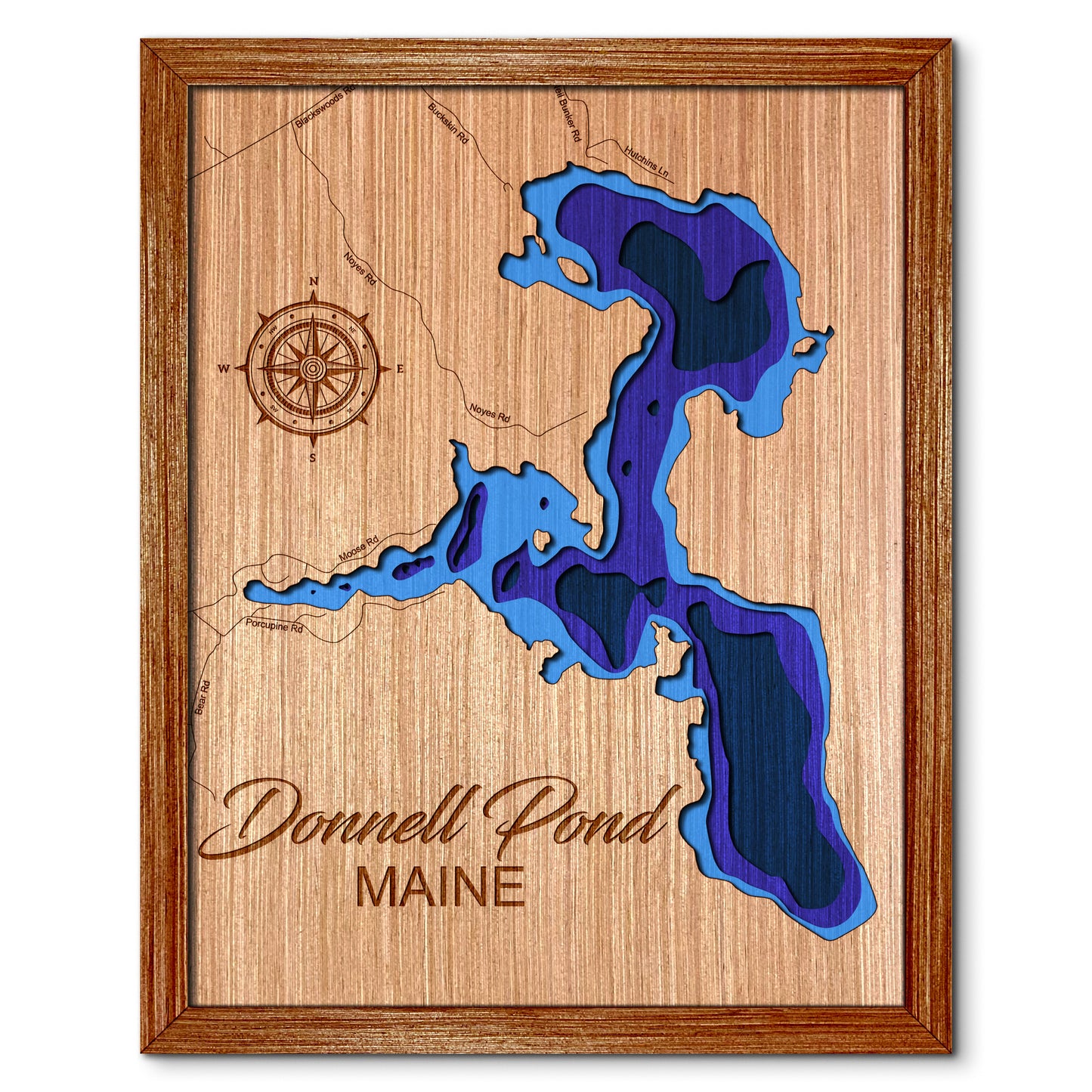 Donnell Pond, Maine Depth Map - Any Lake, Pond, or Reservoir - Unique Home Decor, Wall Art