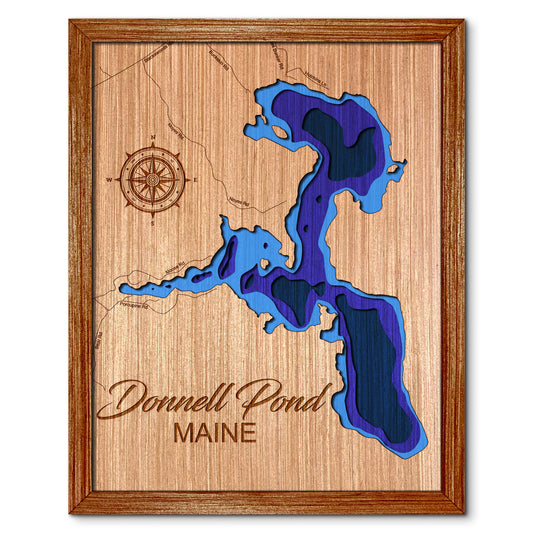 Donnell Pond, Maine Depth Map - Any Lake, Pond, or Reservoir - Unique Home Decor, Wall Art