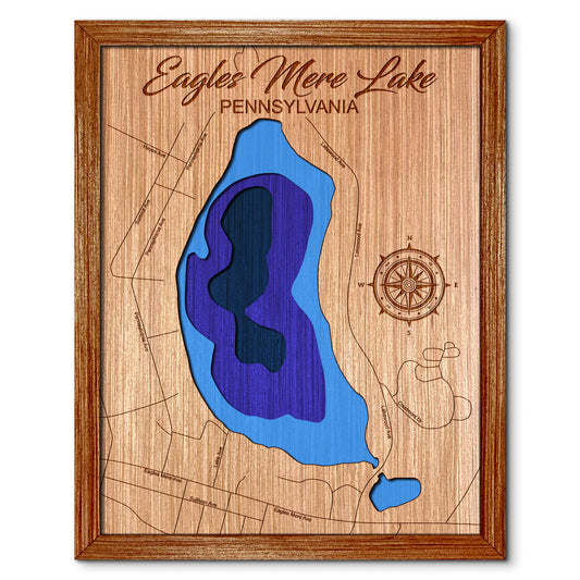 Eagles Mere Lake, Pennsylvania Depth Map - Any Lake, Pond, or Reservoir - Unique Home Decor, Wall Art