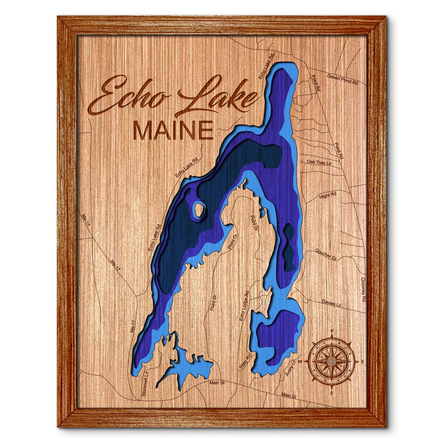 Echo Lake in Readfield, Maine Depth Map - Any Lake, Pond, or Reservoir - Unique Home Decor, Wall Art