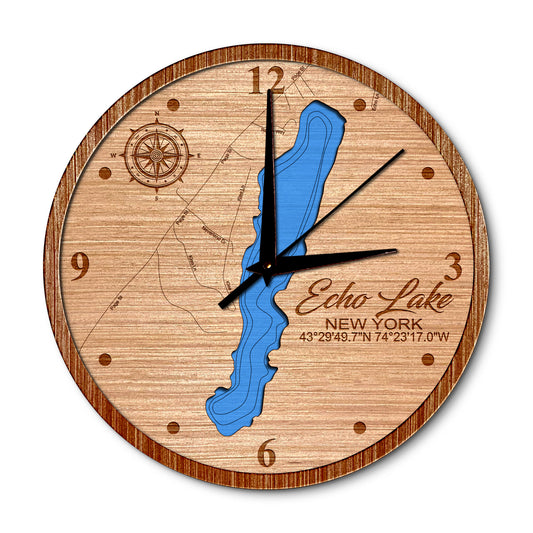 Echo Lake(Speculator), New York 14in Layered Map Clock - Any Lake, Pond, or Reservoir - Unique Home Decor