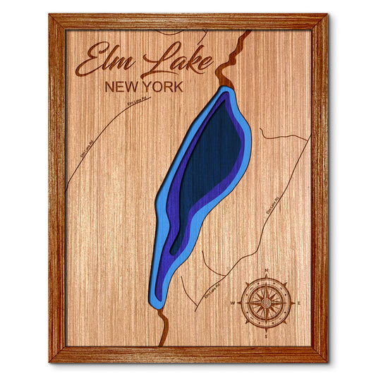 Elm Lake in Speculator, New York Depth Map - Any Lake, Pond, or Reservoir - Unique Home Decor, Wall Art