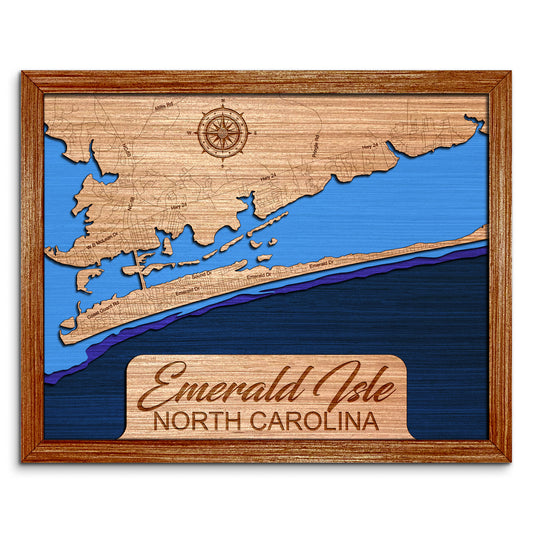 Emerald Isle, North Carolina Depth Map - Any Lake, Pond, or Reservoir - Unique Home Decor, Wall Art